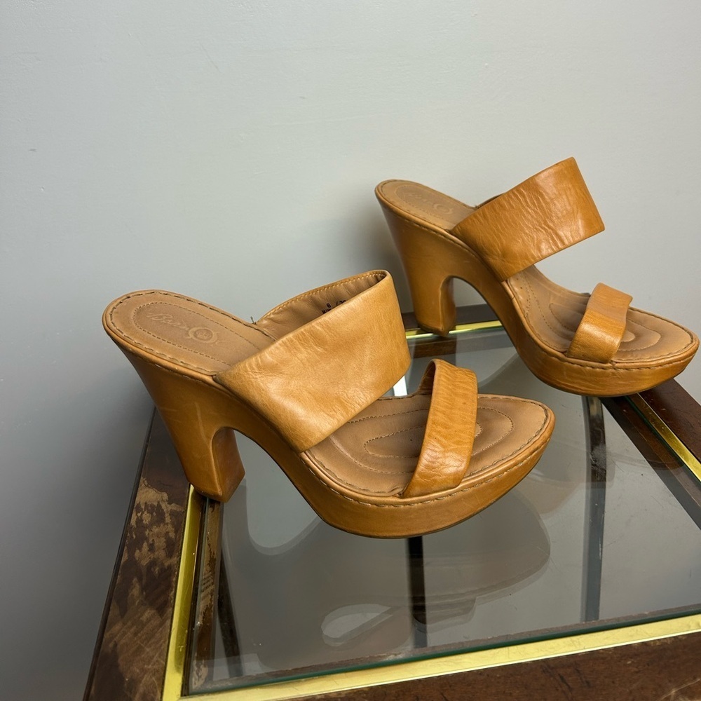 Born Crown Leather Fairy Ankle Platform High Heels Leather Size 8 old money VTG - Picture 2 of 16